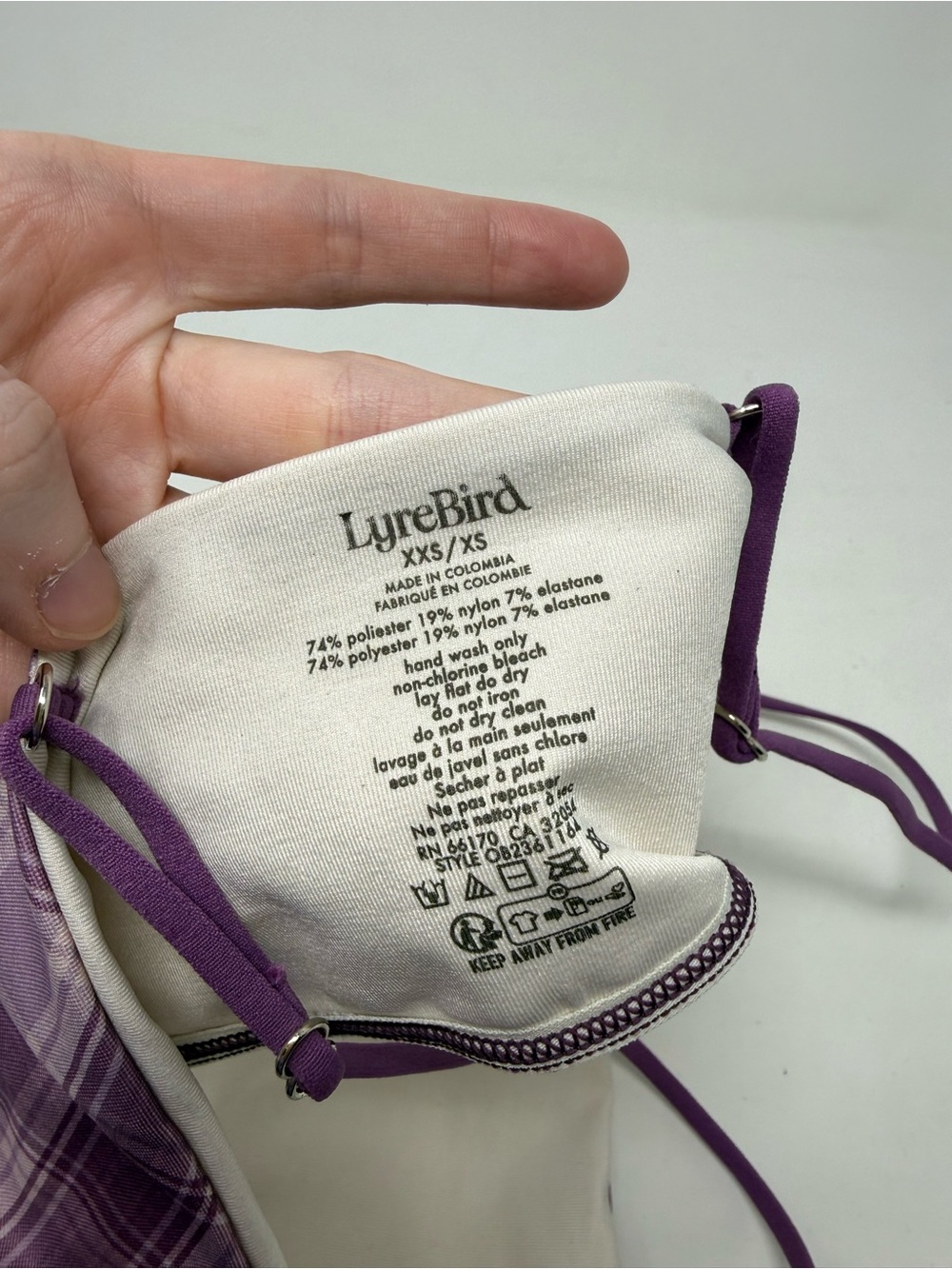 LyreBird Anthropologie seamless square neck bra top size XXS/XS NWT purple plaid - Picture 5 of 5